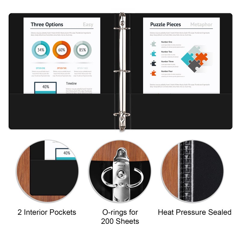 COMIX Sturdy 3 Ring Binder 1 inch with Clear View Cover, 1" Round Ring View Binder, PVC-Free, 2.4mm-Thick, 200 Sheets Capacity of US Letter Size Paper, Office ï¼† School Supplies, 8 Pack (Black) - Image 5